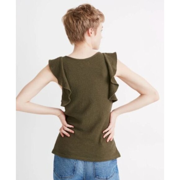 MADEWELL Womens Size Large Olive Green Cotton Ruffle Sleeve Scoop Neck Tank Top - Picture 6 of 14